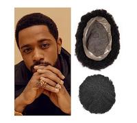 Perruques homme Toupet afro bou or hommes noirs # 1B Unité de système cheveux humains Base fine mono et NPU masculins Prothèse capillaire naturels respirants for(6mm Wave 1B 130%,8x11)