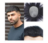 Perruques homme Toupet for hommes Peau fine Boucle en V Base PU Postiches for Cheveux humains raides for Unité de système remplacement cheveux noirs naturels(14x19cm)
