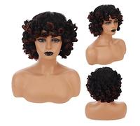 Perruques HOUYAN cheveux courts bouclés synthétiques noir femme noir brun perruque perruque africaine avec une frange accessoires de cheveux féminins naturels Perruque dames (Color : 003)