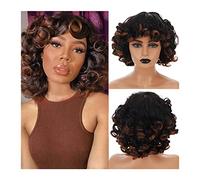 Perruques HOUYAN cheveux courts bouclés synthétiques noir femme noir brun perruque perruque africaine avec une frange accessoires de cheveux féminins naturels Perruque dames (Color : 001)