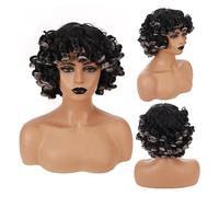 Perruques HOUYAN cheveux courts bouclés synthétiques noir femme noir brun perruque perruque africaine avec une frange accessoires de cheveux féminins naturels Perruque dames (Color : 002)