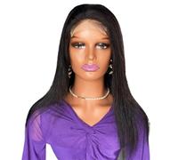Perruques Lace Front 4x4, cheveux humains pré-épilés, densité 150, lisses et sans colle for femmes noires Postiche Cheveux Femme(24inch)
