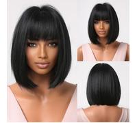 Perruques-LC2049-1 - Perruque synthétique ombrée Blonde brune, coupe au carré courte et lisse pour femmes, pe