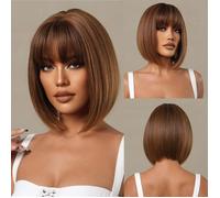 Perruques-LC2071-2 - Perruque synthétique ombrée Blonde brune, coupe au carré courte et lisse pour femmes, pe