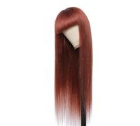 Perruques lisses en cheveux humains avec frange, densité 150, sans colle, fabriquées à la machine, for femmes Extensions de cheveux(Reddish Brown,22inch)