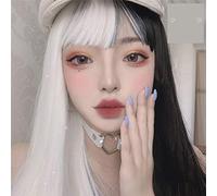 Perruques Lolita 33 cm / 60 cm avec frange noir et blanc mélangés longs cheveux raides Costume fête Cosplay perruques pour femmes 60 cm