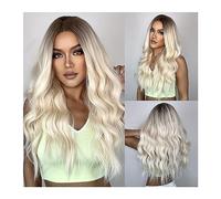 Perruques Longue Blonde Ombre Cheveux Synthétiques Perruques for Femmes Partie Moyenne Naturelle Ondulée Cosplay Perruque Résistant À La Chaleur Fibre Faux Cheveux Perruque