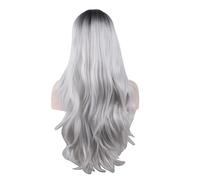 Perruques Longue ondulée Ombre vert rouge rose violet noir marron bleu gris bois Festival perruques de cheveux synthétiques for les femmes partie moyenne perruque Cosplay Perruque dames(Black Grey)