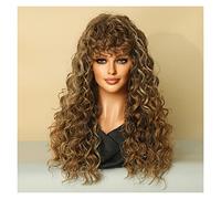 Perruques Longue perruque bouclée rouge blonde frange for les femmes noires perruques synthétiques résistantes à la chaleur Afro Costume naturel fête usage quotidien faux cheveux Perruque dames(Color: