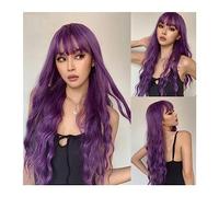Perruques, Longue perruque ondulée de corps synthétique violet avec une frange for les femmes noires Cosplay Party Noël Halloween perruques cheveux naturels quotidiens,Perruques pour couvrir la calvi