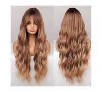 Perruques longues blondes brunes avec frange, perruque synthétique ondulée résistante à la chaleur for femmes, perruque Daliy Natural Lolita Daily Use