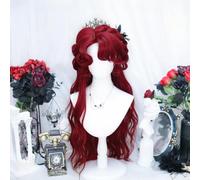 Perruques Longues Boucles Romantiques Pour Femmes Peinture À L'huile Personnage Coiffure Costume De Princesse Perruque Avec Frange Bouclée Halloween Cosplay Play (Red)