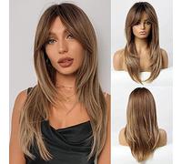 Perruques longues brunes pour femme - Cheveux synthétiques dégradés avec racines foncées - Résistants à la chaleur - 61 cm