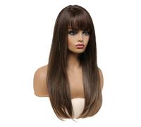 Perruques longues et droites à franges, perruques synthétiques marron foncé ombré naturelles for femmes, cosplay quotidien, fête, fibre résistante à la chaleur Daily Use