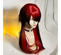 Perruques Longues Et Droites Pour Femmes Perruque De Style Lolita Superposée Cheveux De Méduse Coupés De Loup Avec Frange Pour La Fête D'halloween (Pièce en forme de Z rouge-noir)