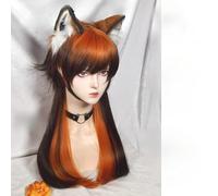 Perruques Longues Et Droites Pour Femmes Perruque De Style Lolita Superposée Cheveux De Méduse Coupés De Loup Avec Frange Pour La Fête D'halloween (Orange et marron)
