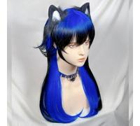 Perruques Longues Et Droites Pour Femmes Perruque De Style Lolita Superposée Cheveux De Méduse Coupés De Loup Avec Frange Pour La Fête D'halloween (Bleu et noir)