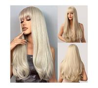 Perruques longues et ondulées naturelles for femmes, perruque blonde platine de 24 pouces avec frange, perruque synthétique résistante à la chaleur for le cosplay quotidien et les fêtes Daily Use