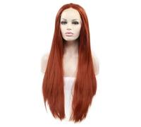 Perruques longues et raides orange roux pré-épilées de 33 x 7,6 cm pour femme, aspect naturel, fibre résistante à la chaleur, perruque synthétique avec dentelle frontale pour remplacement, fête