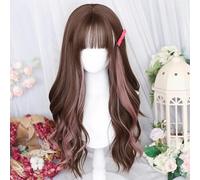 Perruques Longues Ondulées Bou s Avec Frange Lolita Bandeau Complet Rouge or Brun Reflets Perruque Jk Cheveux Synthétiques Résistants À La Chaleur Halloween Cosplay Play (Brown)