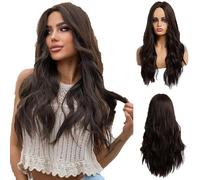 Perruques longues ondulées marron foncé pour femmes, cheveux synthétiques naturels résistants à la chaleur pour un usage quotidien, une fête, un cosplay - 24 pouces