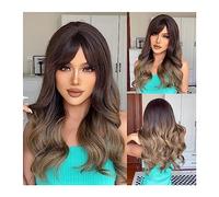 Perruques Longues Perruques synthétiques ondulées noires avec frange pour femmes, perruques ondulées, cosplay, usage naturel quotidien, cheveux, perruque résistante à la chaleur fascinante (Couleur