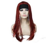 Perruques longues tress es Aimole, cheveux au crochet, enti rement tress s la main avec bandeau, demi-perruque (137-Rouge)