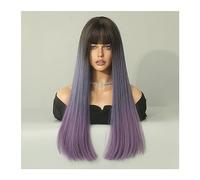 Perruques Naturel Faux Cheveux Quotidien Cosplay Perruque for Femmes Ombre Brun Blonde Perruques Longue Ligne Droite Synthétique Perruques avec Frange Haute Température Perruque dames(Color:C-0297-1)