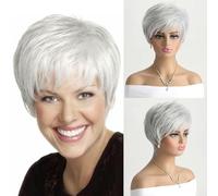 Perruques naturelles courtes avec frange, cheveux de maman doux, usage quotidien, cheveux synthétiques courts bouclés gris ombré, perruque de fête costumée pour femmes-WIG-317-10 pouces-1 pièce