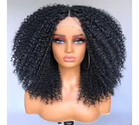 Perruques noires bouclées avant pour femmes noires pré-épilées avec cheveux de bébé - Perruques bouclées avec dentelle frontale 13 × 4 × 1 HD sans colle - Perruque afro bouclée - Perruque synthétique