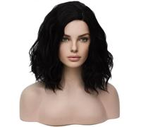 Perruques noires pour femmes 14" perruque courte bouclée ondulée filles naturel noir longueur d'épaule vague de corps Halloween Cosplay perruques de fête quotidiennes