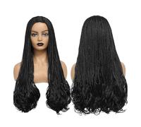 Perruques noires tressées for femmes, perruque synthétique longue et bouclée de 26 pouces, style Boho Box Braid Lace Front Wig Effet naturel et Volumineux(Black)
