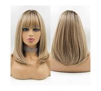 Perruques, Ombre Blonde Perruques avec Frange Moyenne Droite Bob Perruques Synthétiques for Femmes Aspect Naturel Quotidien Cosplay Résistant À La Chaleur Fibre Perruques,Perruques pour couvrir la ca