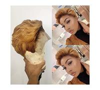 Perruques Ombre Or Blonde Dentelle Frontale Perruques de Cheveux Humains Pixie Cut Court Brésilien Remy Cheveux Doux et Respirant 4X4 Dentelle Fermeture Perruque for Femmes Noires Perruque dames(Size: