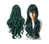 Perruques ondulées bou s de 80 cm de long avec frange for femmes, perruque de déguisement de Cosplay, cheveux synthétiques résistants à la chaleur(Dark Green)