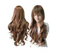 Perruques ondulées bou s de 80 cm de long avec frange for femmes, perruque de déguisement de Cosplay, cheveux synthétiques résistants à la chaleur Hair Extensions Pièces Wigs(Brown)