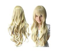 Perruques ondulées bou s de 80 cm de long avec frange for femmes, perruque de déguisement de Cosplay, cheveux synthétiques résistants à la chaleur(Blonde)