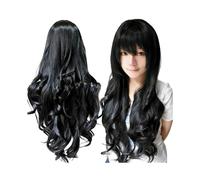 Perruques ondulées bou s de 80 cm de long avec frange for femmes, perruque de déguisement de Cosplay, cheveux synthétiques résistants à la chaleur Hair Extensions Pièces Wigs(Black)