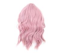 Perruques Ondulées Bouclées, Perruque Ondulée Bouclés Rose Pastel Court Bob Perruques Synthétiques Cosplay Costume Perruques pour Femmes