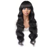 Perruques ondulées en cheveux humains avec frange, densité 150, sans dentelle, sans colle, couleur naturelle, for femmes Extensions de cheveux(14inch)