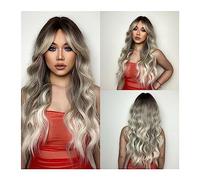 Perruques ondulées Ombre cendré brun blond synthétique perruques for femmes longues ondulées gris platine perruques avec frange quotidien cosplay naturel faux cheveux Perruques pour femmes