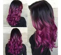 Perruques ondulées Perruque for Costume de Fête Halloween Synthétique Résistant à la Chaleur Noir à Violet Ombre Femmes Cheveux Longs Ondulés Perruques pour femmes(Purple)