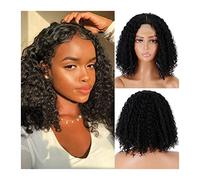 Perruques ondulées Perruques Bob frisées, 11" de cheveux noirs en fibre synthétique, perruques bouclées naturelles résistantes à la chaleur for les femmes noires Perruques pour femmes