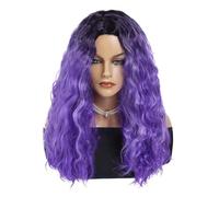 Perruques ondulées violettes de 25 pouces de long for femmes, perruque foncée avec raie centrale, cheveux synthétiques bouclés naturels for un usage quotidien Effet naturel et Volumineux