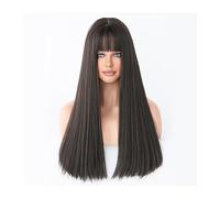 Perruques Partie résistante utilisation quotidienne femme faux cheveux Ombre noir gris longue perruque droite for les femmes perruques synthétiques naturelles avec chaleur de frange Perruque dames(C82