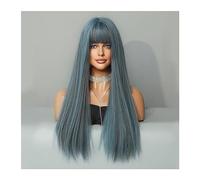 Perruques Partie résistante utilisation quotidienne femme faux cheveux Ombre noir gris longue perruque droite for les femmes perruques synthétiques naturelles avec chaleur de frange Perruque dames(MW0