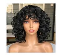 Perruques Perruque Afro bouclée avec frange for femmes noires, cheveux courts rouges naturels à haute température, Cosplay moelleux sans colle, perruques mixtes brunes et blondes Perruque dames(1B)
