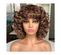 Perruques Perruque Afro bouclée avec frange for femmes noires, cheveux courts rouges naturels à haute température, Cosplay moelleux sans colle, perruques mixtes brunes et blondes Perruque Dentelle(33-