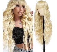 Perruques Perruque Air Bangs for femme, cheveux longs et bouclés, ondulation d'eau Perruque dames(Gold)