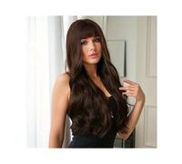 Perruques Perruque avec frange, cheveux longs bouclés, filet en fibre synthétique, soie haute température, perruque en soie mate Perruque dames(131-dark brown)